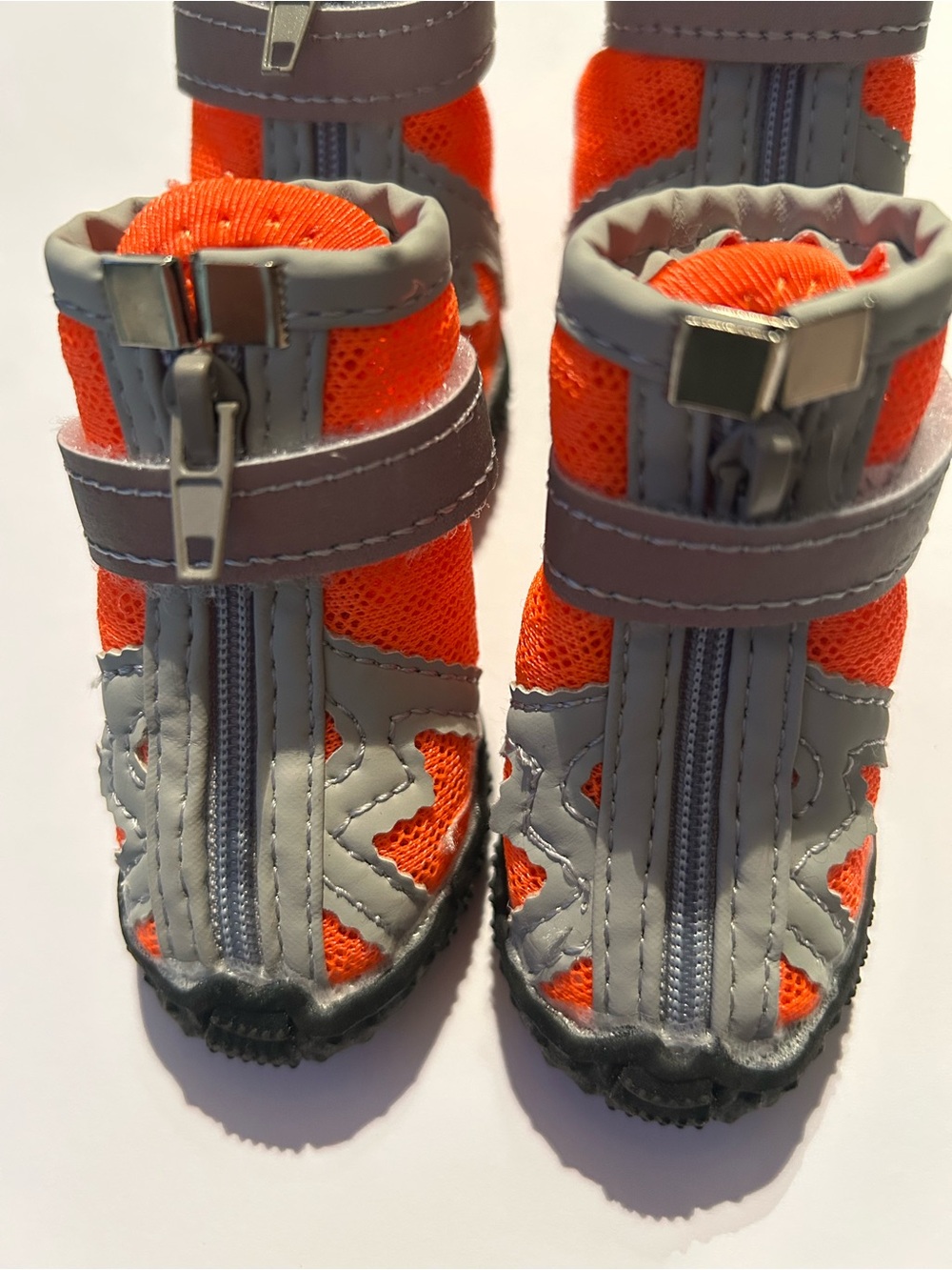 Reflective Orange and Gray Dog Booties with Front Zipper